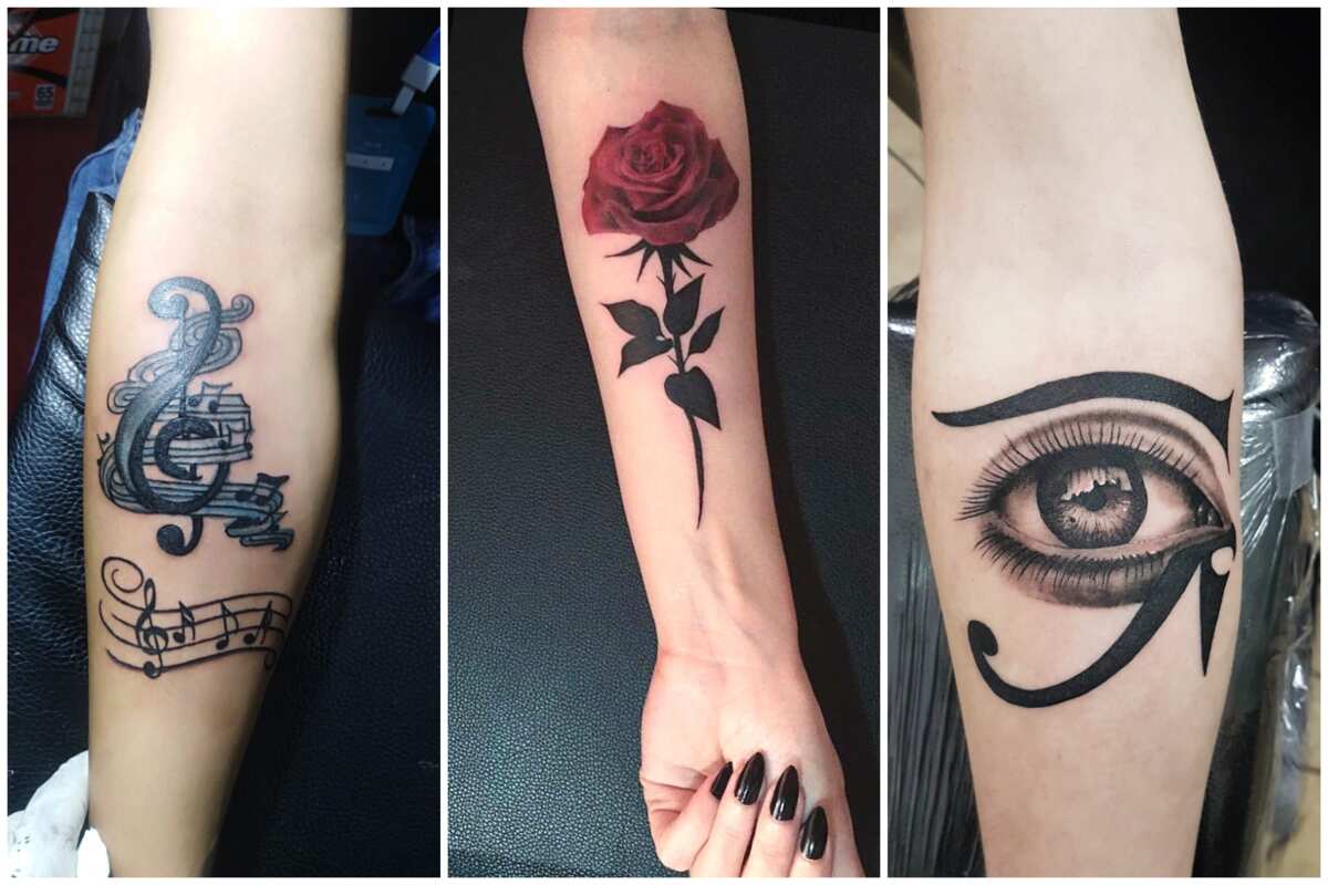 Symbolic female meaningful forearm tattoos